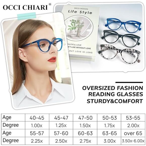 Oversized Women’s Reading Glasses +1.25 Blue Fashion Lightweight Readers - Picture 6 of 7